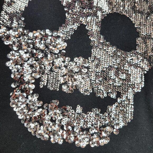 Express Black Sequin Skull Sweatshirt XS - Picture 4 of 8